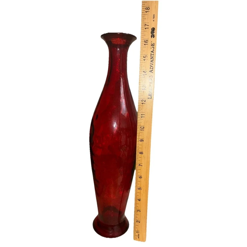Vintage Red Art Glass Vase Decanter Molded  Bottle Melos Spain 17